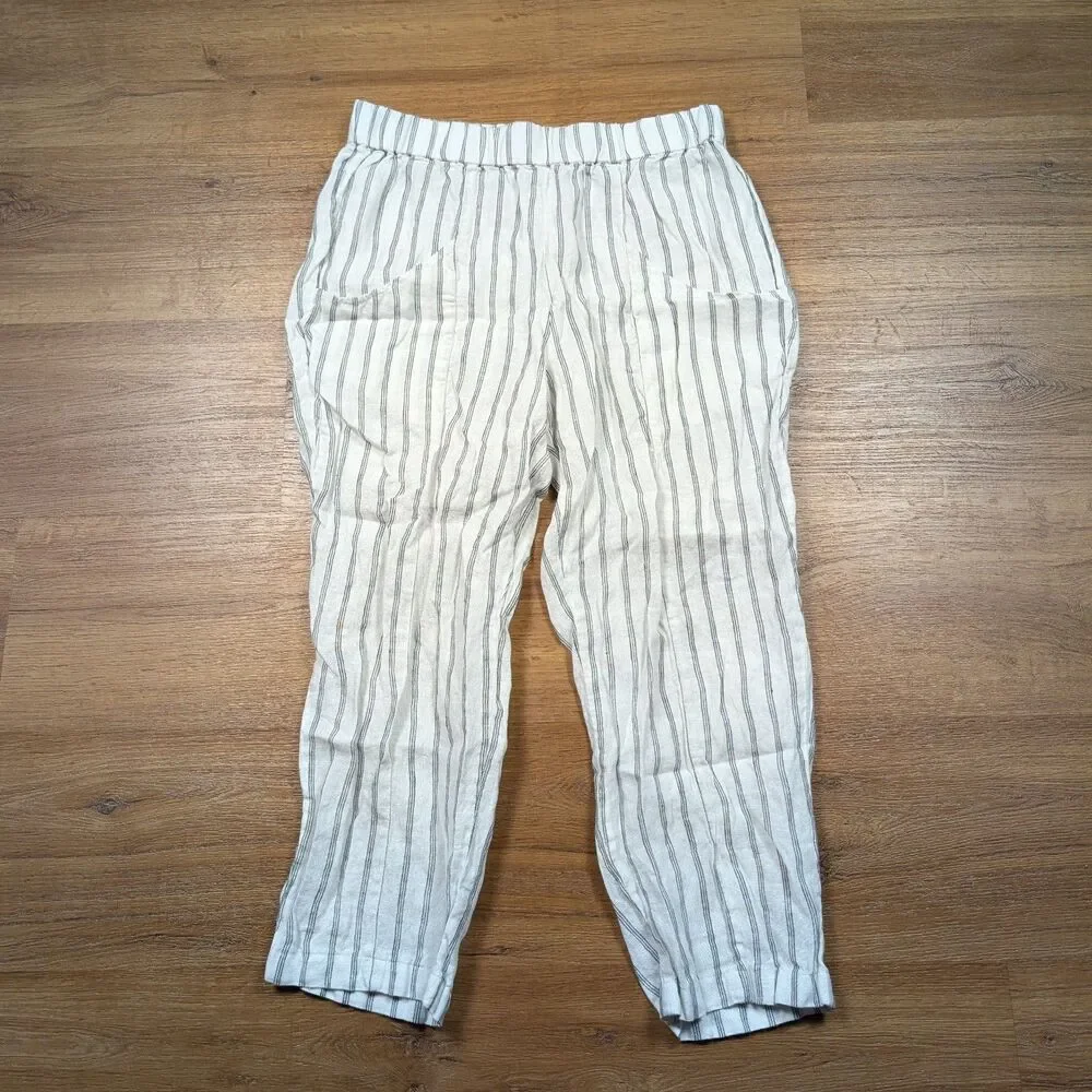 Quince European Linen Tapered Ankle Pants Women S White Striped Resort Coastal